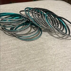 Elegant Silver and Teal Bangle Set 22